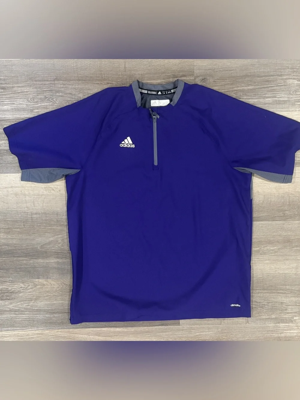 Adidas Climalite Quarter-Zip Short Sleeve Athletic Shirt in Deep Purple & Gray